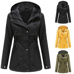 Women's Jackets Ladies Solid Hooded Slim Pocket Raincoat Trench Coat Jacket Silk Camisoles For Women