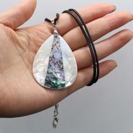 Pendant Necklaces Natural Shell Charms Necklace Drop Shape Crack Abalone Seashell Leather Rope For Women Jewellery Gift