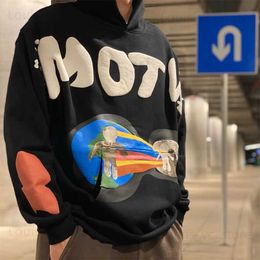 Autumn and Winter Trend Rainbow Earth Letter Print Fashion Hip Hop Hoodie American Street Plush Sweater Loose Men's Hoodie T230806