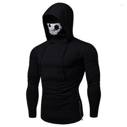 Men's Hoodies Long Sleeve With Skeleton Print Mask Black Grey Elasticity Coat Moto Biker Style Cool Sweatshirts Men