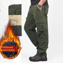 Men's Pants Thick Fleece Warm Winter Men Double Layer Multi Pockets Military Thermal Baggy Cargo Tactical Long Trousers Man