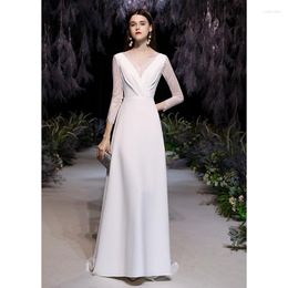 Ethnic Clothing Elegant V-neck Backless Wedding Dresses Bridal French White Satin Party Gowns Vestidos De Novia