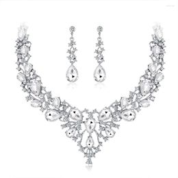 Necklace Earrings Set Luxury Two Pieces Sets Rhinestone Crystal Wedding Bridal For Women