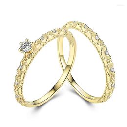 Cluster Rings Luxury Yellow 18K Real Solid Genuine Gold South African Diamond Bands For Women Lady Baroque Fancy Upscale Jewelry Gift