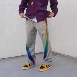 Needles fashion brand awge co branded ASAP rocky butterfly pants rainbow ribbon straight tube zipper casual pants T230806