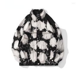Men's Jackets Retro Tie-dyed Denim Jacket Men High Street Gothic Style Turn-down Collar Women Single Breasted Causal Coats Spring