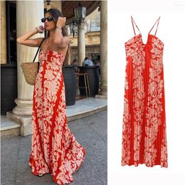 Casual Dresses Elegant Print Pleat Halter Bandage Maxi Dress For Women Summer Sexy Sleeveless Backless Vacation Party Female