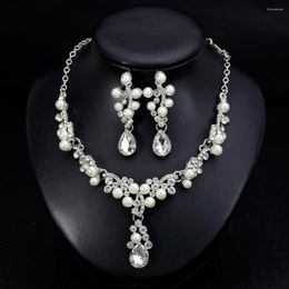 Necklace Earrings Set Bride Earring Exquisite Faux Pearl Rhinestone For Wedding Party Luxury Prom Cocktail