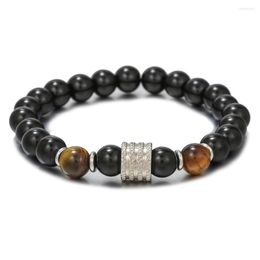 Strand Black Tiger Eye Obsidian Bracelets Women Men Natural Stone Round Beads Handmade Yoga Bracelet Bangles Casual Jewelry Pulsera