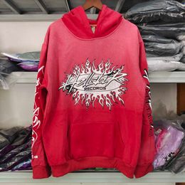 2023 Red Hellstar Hooded Hoodie Fleece Men Women Ovesize High Street Vintage Mud Flame Printing Pattern Sweatshirts Pullover T230806