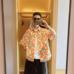 Men's Hoodies 2023 Summer Affordable Luxury Fashion Short-sleeved Flower Shirt Men's Thin Top Loose Boutique Clothing Simple Style