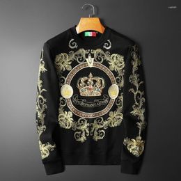 Men's Hoodies Fall Winter Men Pullover European Embroidery Baroque Sequin Crown Sweat Homme Harajuku Sweatshirt Luxury Gold Black