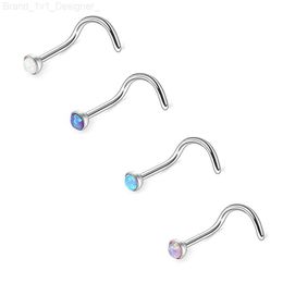 Nose Rings Studs ASTM F136 Titanium 20g 18g Opal Nose Screw Stud Piercing Nose Curved Earrings Body Jewelry L230806