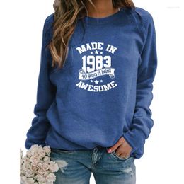 Women's Hoodies Made In 1983 40 Years Being Awesome Print Women Spring Winter Sweatshirts For Female Femmes 40th Birthday Sweet Gift