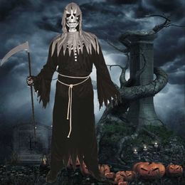 Theme Costume Grim Reaper Come For Men Role Play Scary Skeleton Robe Cosplay Balck Horror Skull Bone For Halloween Purim Party L230804