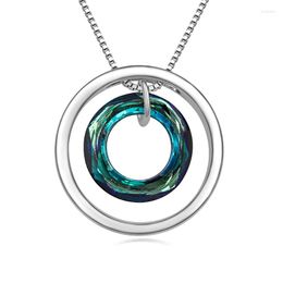 Pendant Necklaces Double Circle For Women Fancy Stone Crystals From Austria Silver Colour Collier Anniversary Mothers Day Jewellery