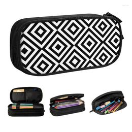 Abstract Geometric Black And White Line Pattern Pencil Case For Boys Gilrs Large Capacity Geometry Pen Box Bag Stationery