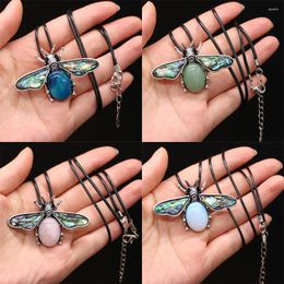 Pendant Necklaces Natural Stone Lapis Lazuli Crystal Necklace Insect Bee Abalone Shell Brooch Charms For Women Exquisite Jewelry