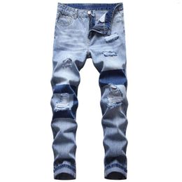 Men's Jeans Ripped Denim Hole Ruined Regular Fit Casual Trousers