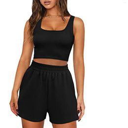 Women's Tracksuits Women Short Sets Summer Square Neck Vest Crop Tops Shorts 2pcs Casual Clothes Sports Jogging Suit Workout