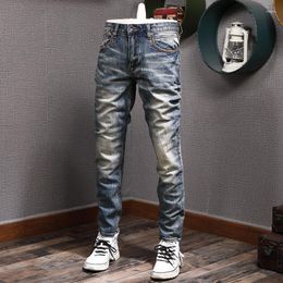 Men's Jeans Ly Fashion Vintage Men High Quality Retro Blue Elastic Slim Ripped Long Trousers Designer Denim Pants Hombre