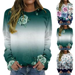 Women's Sweaters Long Sleeved Round Neck Floral Print Pullover Sweater Top V Blouses For Women Ladies Cotton