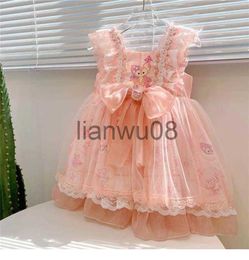 Girl's Dresses Girls Big Bow Lace Princess Tutu Dress Lolita Girl Kids Birthday Party Dresses Children Summer Clothes x0806