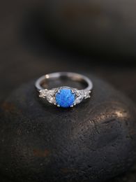 2023 Popular European and American S925 Sterling Silver Natural Blue Opal Ring Fashion Versatile and Exquisite Ring for Women