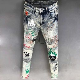 Men's Jeans 2022 Portrait Printed Skinny Slim Fit Jeans Party Casual Trousers Pantalones 2022 High Street Washed Painted Jean Men Streetwear J230806