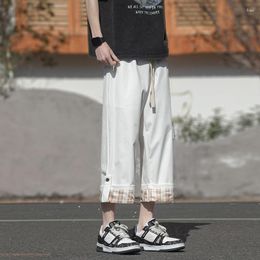 Men's Pants Summer Casual Men Fashion Retro Plaid Japanese Streetwear Hip-hop Loose Straight Mens Large Size M-5XL