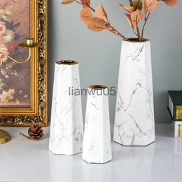 Vases White Gold Green Gold Facing3 Sizes 8 10 12 inch Marble Ceramic Flower Vase Home Decor Vase and Table Centrepieces Vase x0806