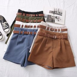 Women's Shorts Fashion With Belt High Waist Suit 2023 Summer Korea Women A-Line Wide Leg Office Lady All-match Casual