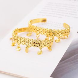 Bangle Dubai African 24K Gold Plated Kids Cute Heart Bangles Arabic Boy Girl Baby Bracelets Ethiopian Jewelry Child Gifts