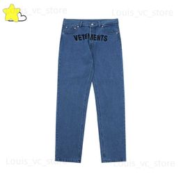 Denim Pants Men Women High Quality Letter Embroidery Jeans Buttons Pocket Blue VTM Trousers T230806