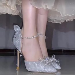 Dress Shoes 2023 Bridal Wedding Women Pumps Crystal Satin Sandals Summer Transparent High Heels Party Prom Women's