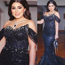 2023 Aso Ebi Black Mermaid Prom Dress Beaded Crystals Evening Formal Party Second Reception Birthday Engagement Gowns Dresses Robe De Soiree ZJ774