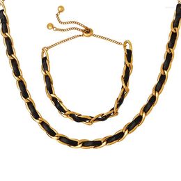 Pendant Necklaces Tassel Ball Black Leather Rope Necklace And Bracelet Set Light Luxury Premium Women's Jewellery Charm Gift