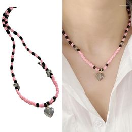 Pendant Necklaces Fashionable Heart Necklace Beaded Choker Y2K Neck Jewellery Beads Material