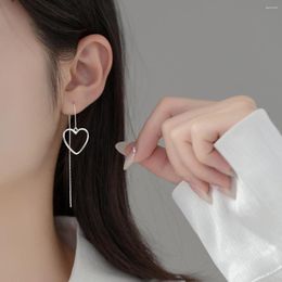 Dangle Earrings Genuine S925 Sterling Silver Love Lollowed-out Ear Line Heart-shaped Long For Women Fine Jewellery Accessories