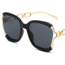 Women Sunglasses Semi-Rimless Sun Glasses Anti-UV Spectacles Oversize Frame Eyeglasses Personality Chain Temples Ornamental Goggle