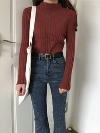 Women's Sweaters Women Half High Collar Versatile Solid Sweater Ladies Long Sleeve Slim Knitted Pullover Elegant Underlay Top Spring Autumn