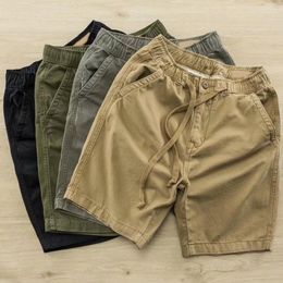 Men's Shorts Stylish Cropped Pants Elastic Waist Casual Wear Straight Type Cargo Running Sports