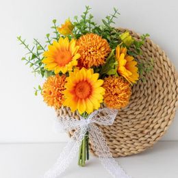 Decorative Flowers Sunflower Artificial Bouquet Home Decor Wedding Bridal Silk Flower High-Quality Table Accessories Room House Decoration