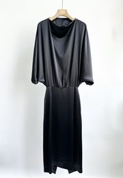 Basic & Casual Dresses toteme Round Neck Dress Slit Batwing Sleeve Midi Warp Dress for Women