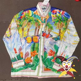 Flower Butterfly Printing Casablanca Shirt Men Women Best Quality Long Sleeve Hawaii Beach Silk Shirts T230806