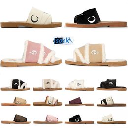 Winter Woody Cotton Slippers Sandals Slides Sliders For Women Mules Flat Slide White Black Pink Lace Lettering Fabric Canvas Woman Slipper Slider Sandal Scuffs