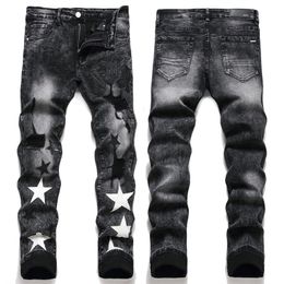 Men Jeans Designer Jeans Mens Pants White Black Rock Revival Jeans Biker Man Pant Broken Hole Embroidery Hip Hop Denim Pants Letter Jeans Pantalones