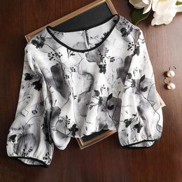 Women's T Shirts Silk Flower T-shirt Ladies Summer 2023 Printed Loose Tees Short Sleeves Satin Top Korean O-neck Clothing YCMYUNYAN