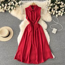 Casual Dresses French 2023 Slim Polo Neck Summer Chiffon Long Dress Party Tank Sundress Robe Ete Women Elegant Tunic Vestido De Festa