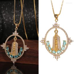 Pendant Necklaces Virgin Mary Cross Exquisite Gold Plated Water Drop Cubic Zircon Necklace For Women Christian Religion Jewellery Gifts